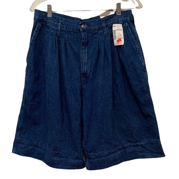 Vintage Women's 30" Pleated High Waist Denim Jean Shorts NEW NOS Made in USA - Picture 1 of 7